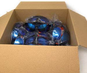 25 pairs of dark blue sports wraparound sunglasses for wholesale purchase